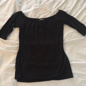 Scoop off the shoulder 3 quarter sleeves black top